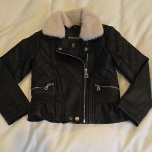 Urban Republic Black Quilted Faux Leather Jacket with Cream Collar